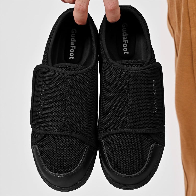 GudaFoot Women's Diabetic Shoes Easy Put on with Adjustable Lightweight for Edema Plantar Fasciitis Bunions Arthritis Neuropathy Wide Width Swollen Feet Bottom Fattening and Widening Elderly Shoes Black - Image 2