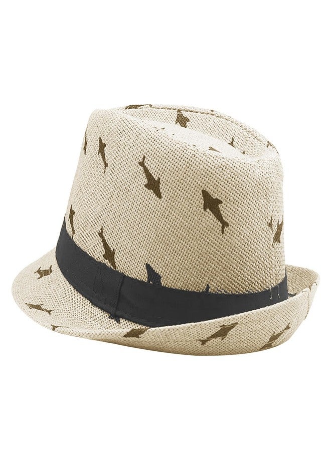 BXT Boys UPF 50+ Fedora Hat Summer Sun Straw Beach Cap Outdoor Short Brim Jazz Cap Panama Trilby Party Hat Fancy Dress Costume Beige - Image 4