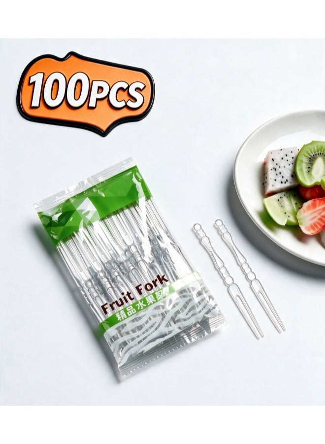 100 PCs Of Disposable Fruit Forks, Transparent Plastic Fruit Skewers, Thickened For Family Party Birthday Party Wedding Dessert Cake Forks - Image 1