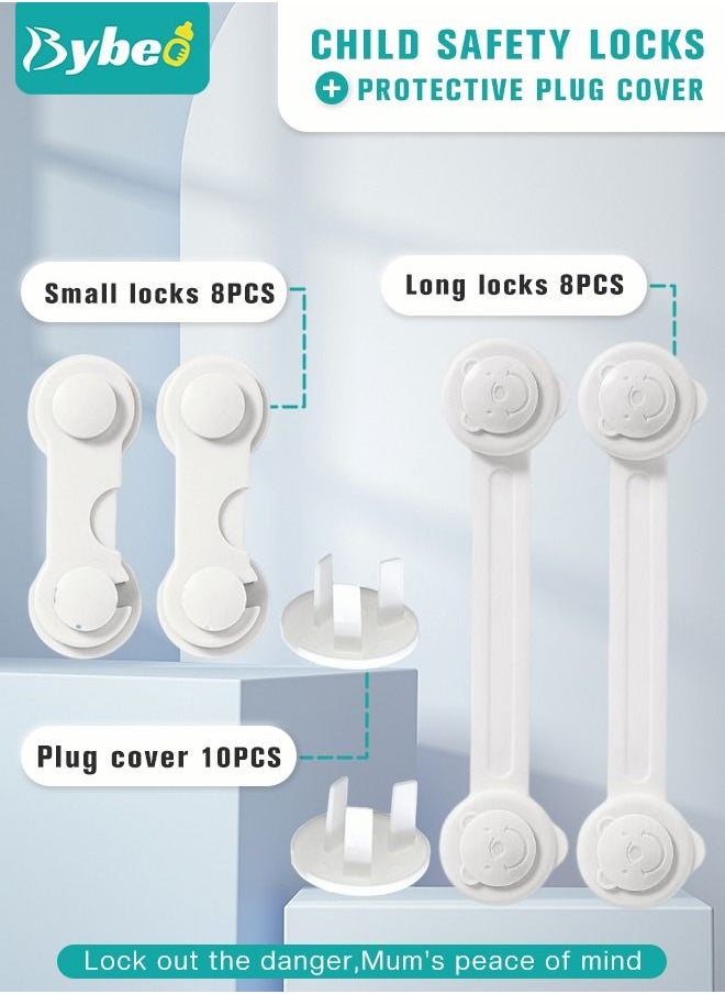 Bybeo 26-piece Child Safe Set Included 10 PCS Baby Proofing Plug Covers and 16 PCS Infant Safety Strap Locks Child Locks for Cabinets and Drawers, Toilet, Fridge and More  - Image 2