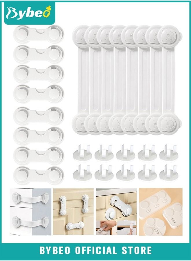 Bybeo 26-piece Child Safe Set Included 10 PCS Baby Proofing Plug Covers and 16 PCS Infant Safety Strap Locks Child Locks for Cabinets and Drawers, Toilet, Fridge and More  - Image 1