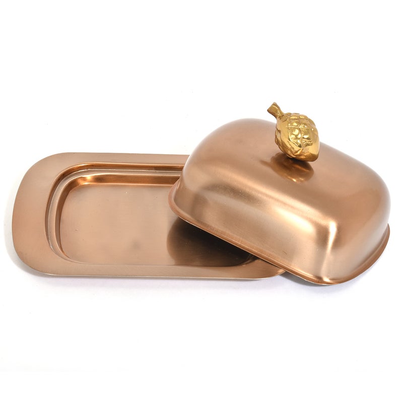 Elan طبق زبدة مستطيل من الفولاذ المقاوم للصدأ مع غطاء لسطح الطاولة | حاوية زبدة | تخزين زبدة | حافظ زبدة (نحاس) - Image 2