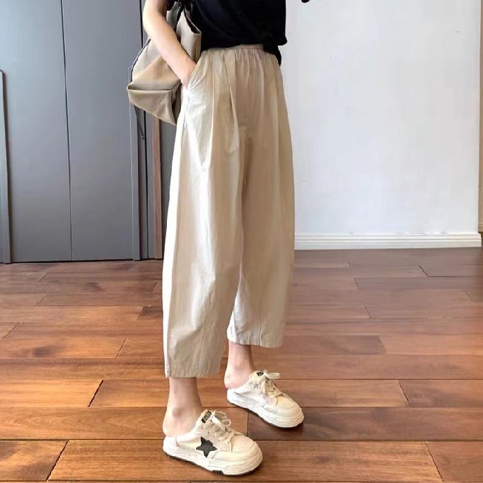 Thin Wide-leg Cropped Pants Womens Summer Casual Suit Straight-leg Trousers Small Japanese-style Slimming Work Pants Summer Day 869 apricot