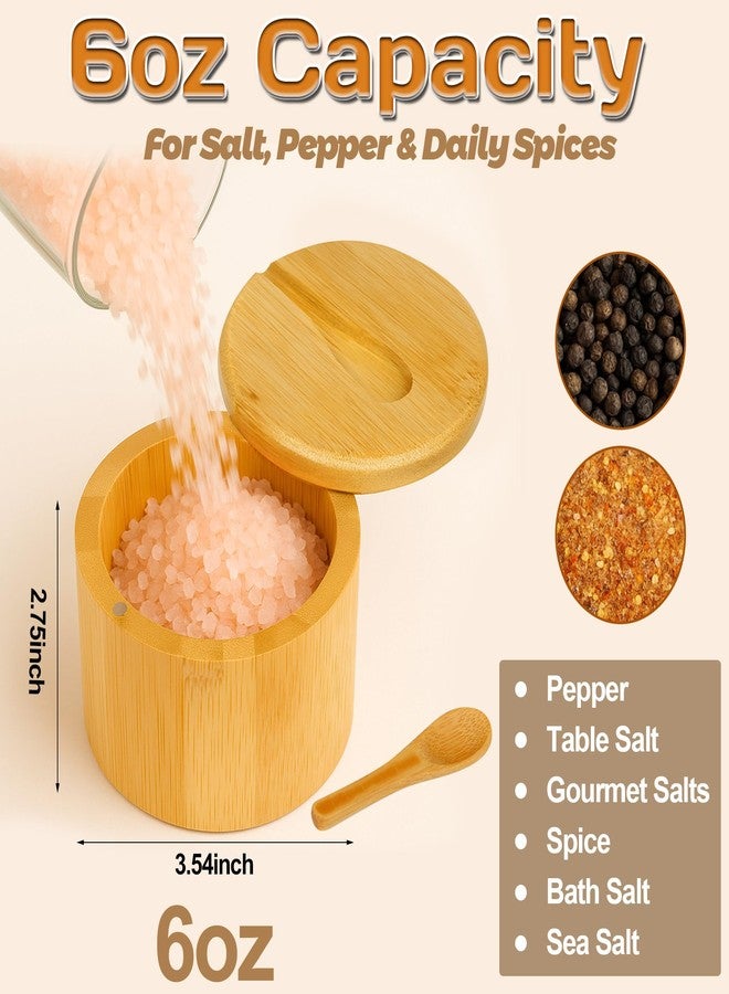 Loscarol 2Pcs Bamboo Salt Cellar Spice Box with Magnetic Swivel Lid & Spoon, Bamboo Storage Box Salt Container to Storage Pepper, Table Salt, Gourmet Salts, Spice, Sugar, 6 oz - Image 3