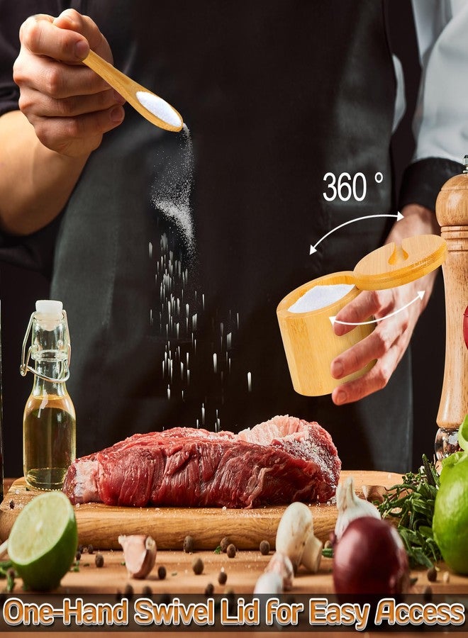 Loscarol 2Pcs Bamboo Salt Cellar Spice Box with Magnetic Swivel Lid & Spoon, Bamboo Storage Box Salt Container to Storage Pepper, Table Salt, Gourmet Salts, Spice, Sugar, 6 oz - Image 2