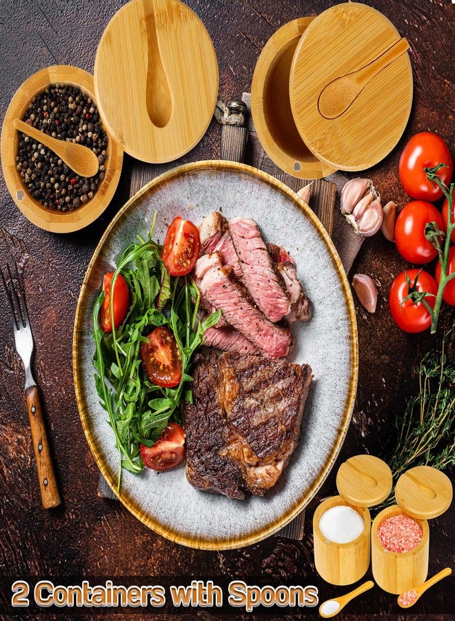 Loscarol 2Pcs Bamboo Salt Cellar Spice Box with Magnetic Swivel Lid & Spoon, Bamboo Storage Box Salt Container to Storage Pepper, Table Salt, Gourmet Salts, Spice, Sugar, 6 oz - Image 4