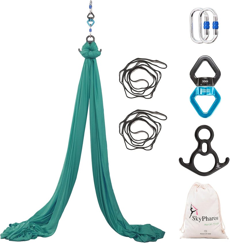 SKYPHAROS Aerial Silks Yoga Swing Set - 9/11 Yards Aerial Yoga Hammock Kit Anti-Gravity Flying for Fitness, Low/Non Stretch Nylon Tricot Fabric Hardware Included for Dance - Image 1