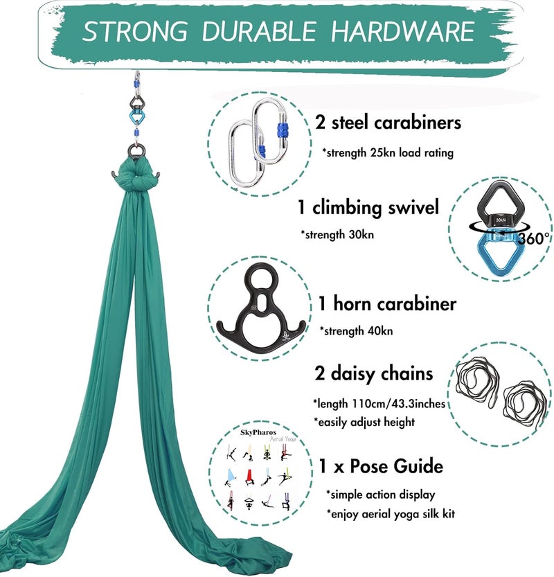 SKYPHAROS Aerial Silks Yoga Swing Set - 9/11 Yards Aerial Yoga Hammock Kit Anti-Gravity Flying for Fitness, Low/Non Stretch Nylon Tricot Fabric Hardware Included for Dance - Image 2