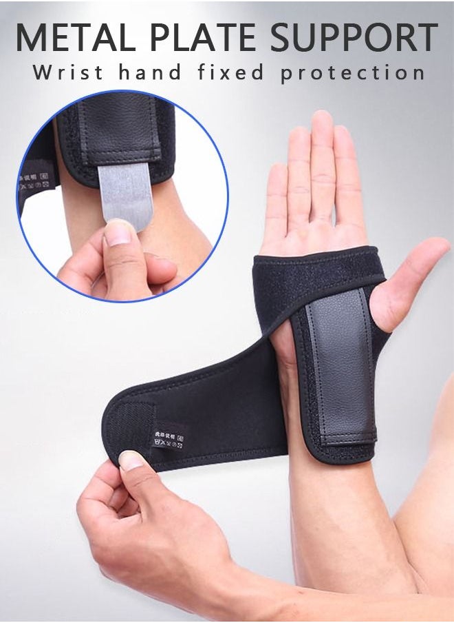 GROIC One Pair Wrist Brace Straps Sports Fixed Protection Steel Plate Palm, Removable Support Metal Sheet Black  - Image 2