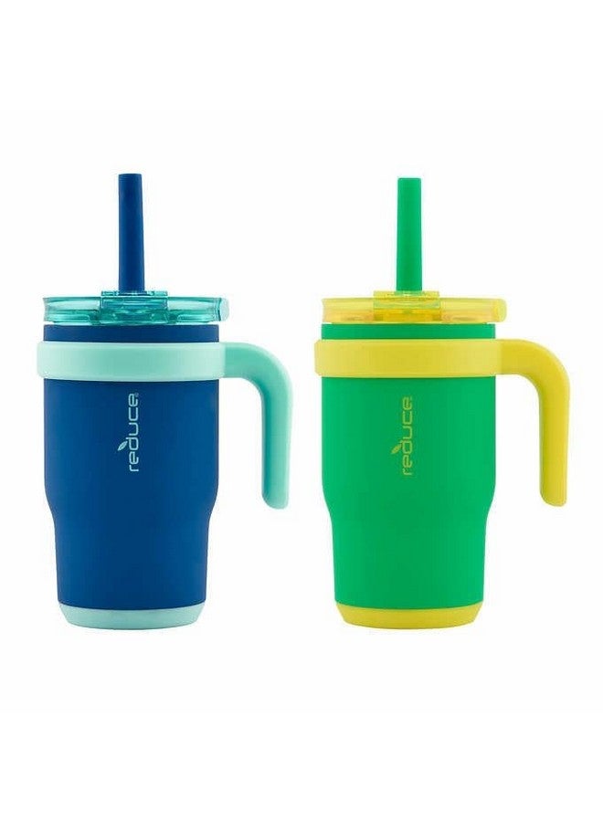 REDUCE 14oz Coldee Tumbler with Handle for Kids Leakproof Insulated Stainless Steel Mug with Lid & Straw -Spill Proof Chew-Resistant Straw 2 Pack - Image 2