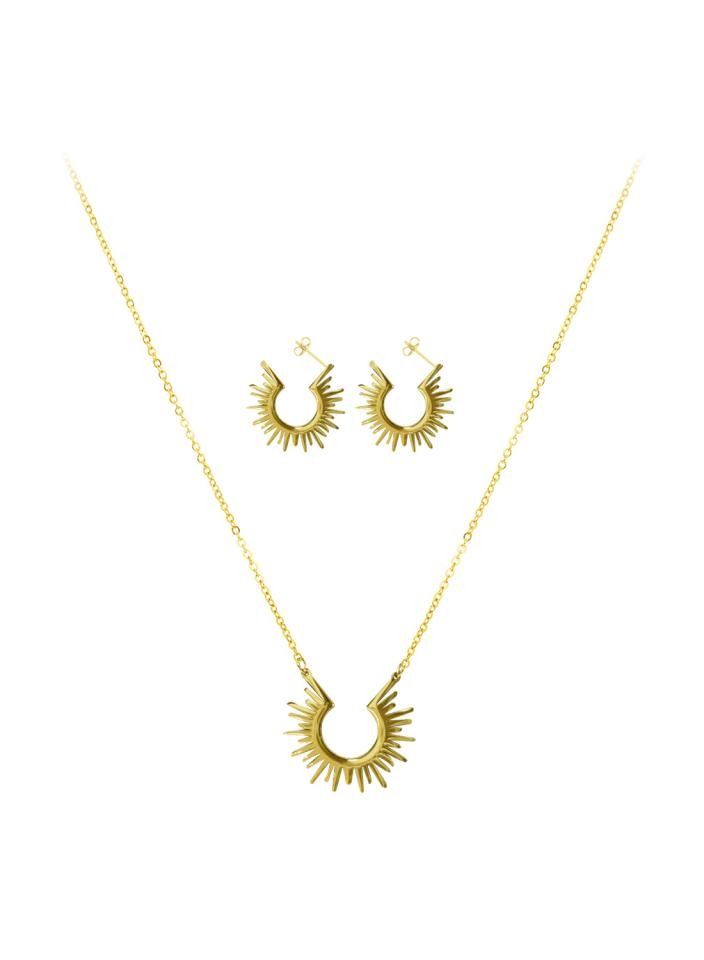 Alissa Complete Necklace Set with Earring Women's Gift Festival Wear Simple Necklace With Elegant Pattern Gold - Image 2