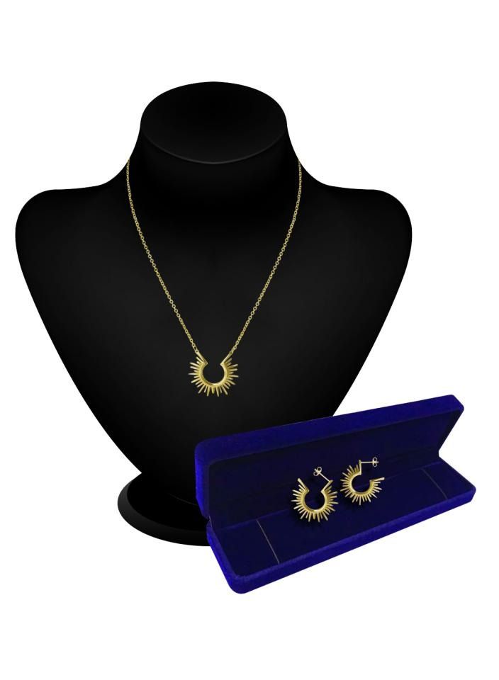 Alissa Complete Necklace Set with Earring Women's Gift Festival Wear Simple Necklace With Elegant Pattern Gold - Image 1