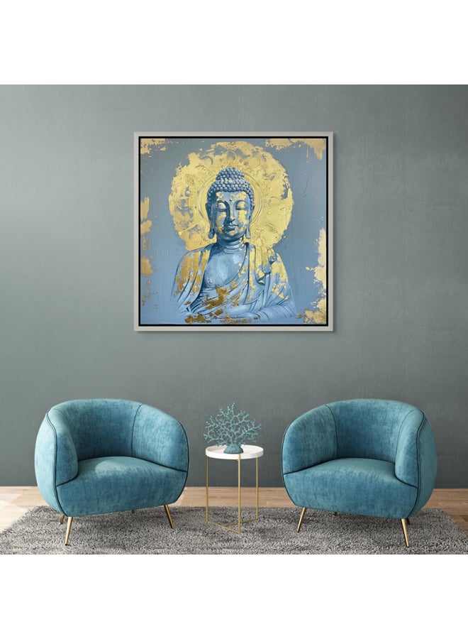 آرت دیکور  ديكور فني مؤطر قماش الذهب والأزرق بوذا مربع الروحي تأملي طباعة جدار ديكور للمنزل غرفة المعيشة غرفة نوم مكتب الهدايا - Image 3