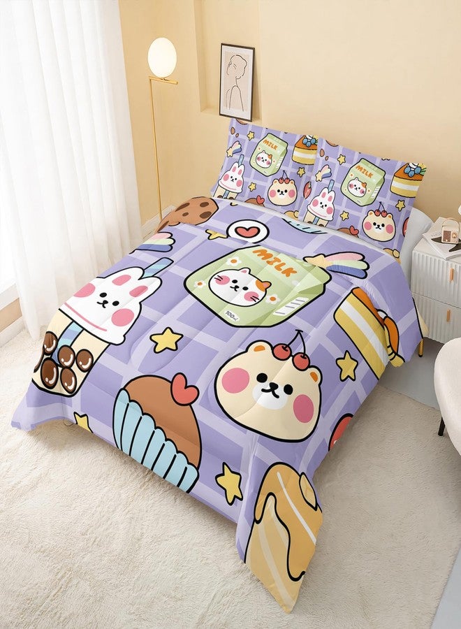 QOOMO Kawaii Bear Comforter Set for Kids Teens Girls Women, Cute Bear Kids Comforter,1 Comforter with 2 Pillowcase, Microfiber 3 Piece Bedding Set,for All Seasons, Twin Size - Image 3