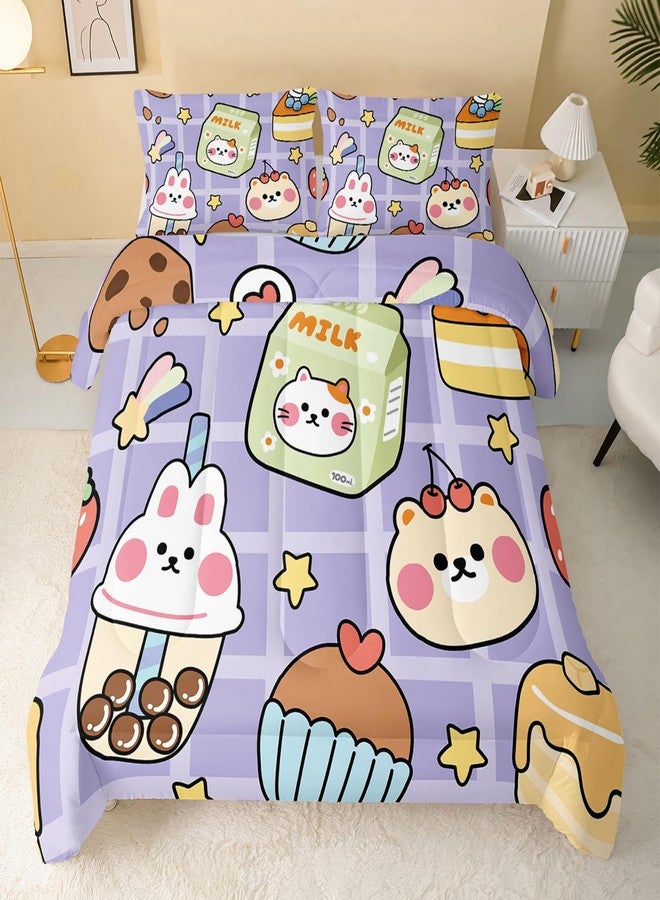 QOOMO Kawaii Bear Comforter Set for Kids Teens Girls Women, Cute Bear Kids Comforter,1 Comforter with 2 Pillowcase, Microfiber 3 Piece Bedding Set,for All Seasons, Twin Size - Image 2