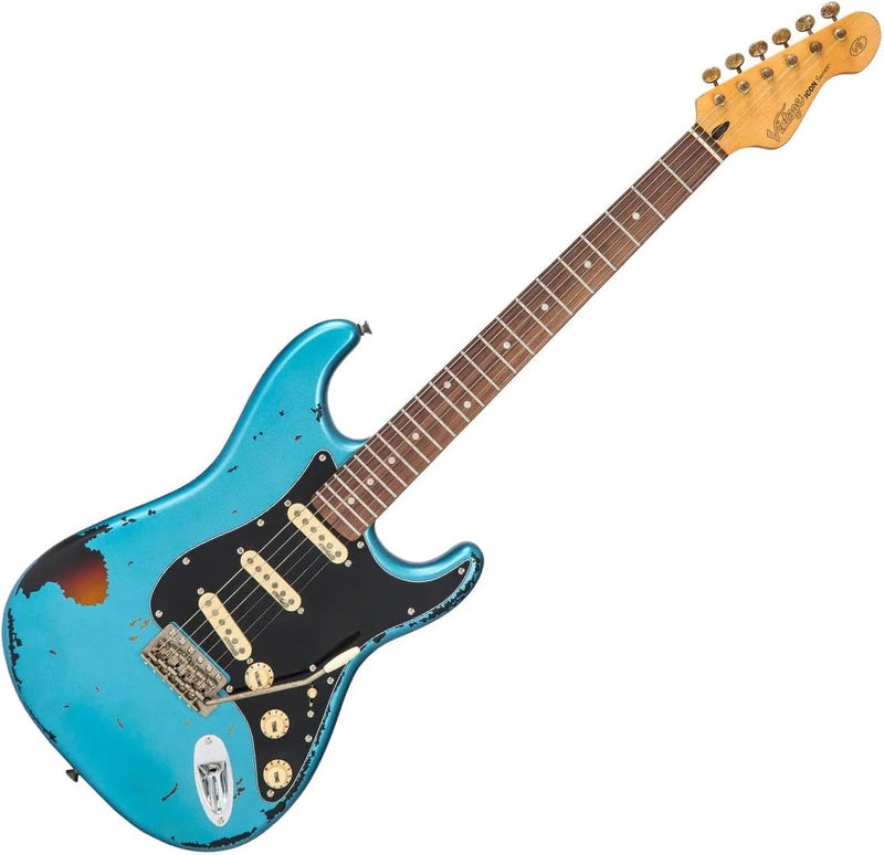 vintage غيتار كهربائي عتيق V6 أيقونة - لون أزرق غون هيل المتآكل - Image 3