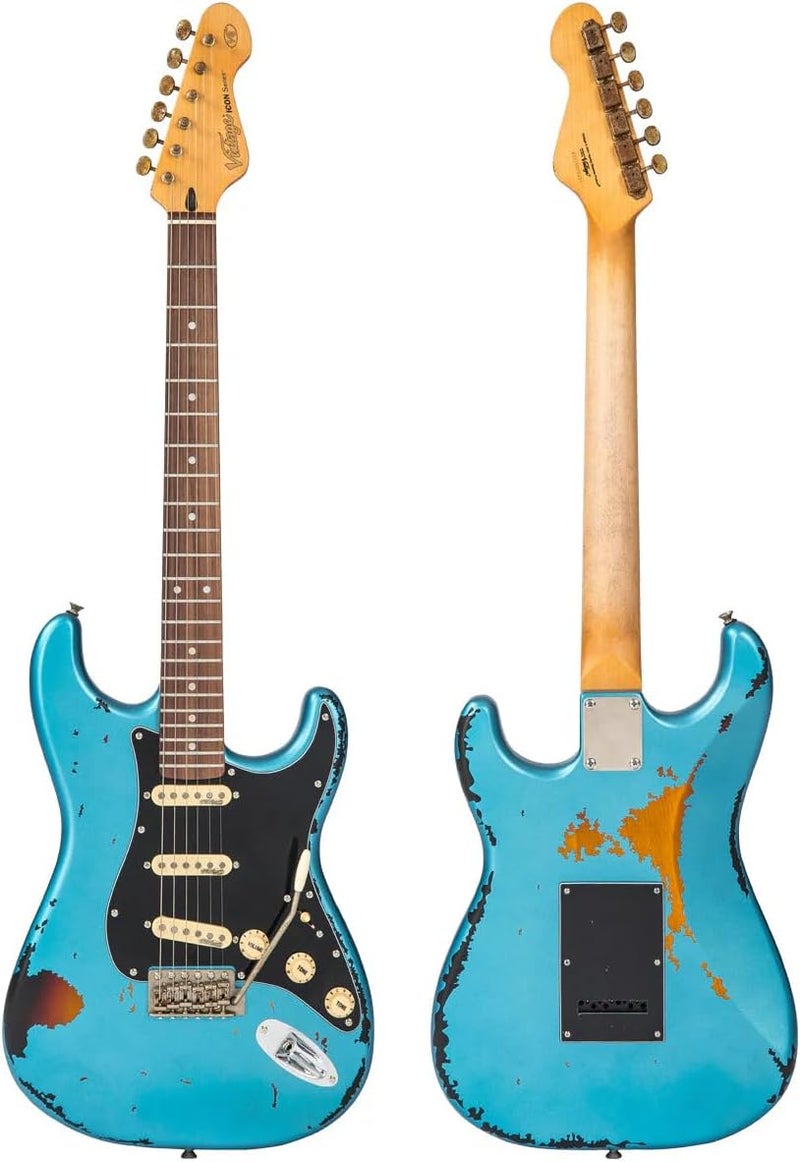 vintage غيتار كهربائي عتيق V6 أيقونة - لون أزرق غون هيل المتآكل - Image 4