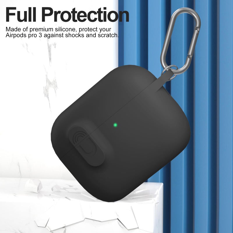 ATUAT for AirPods Pro 3 Case with Magnetic Lid Lock, Protective Soft Silicone Cover with Keychain Cleaner Kit for Women Men for Apple AirPods Pro 3rd Generation(2025), Front LED Visible, Black - Image 2