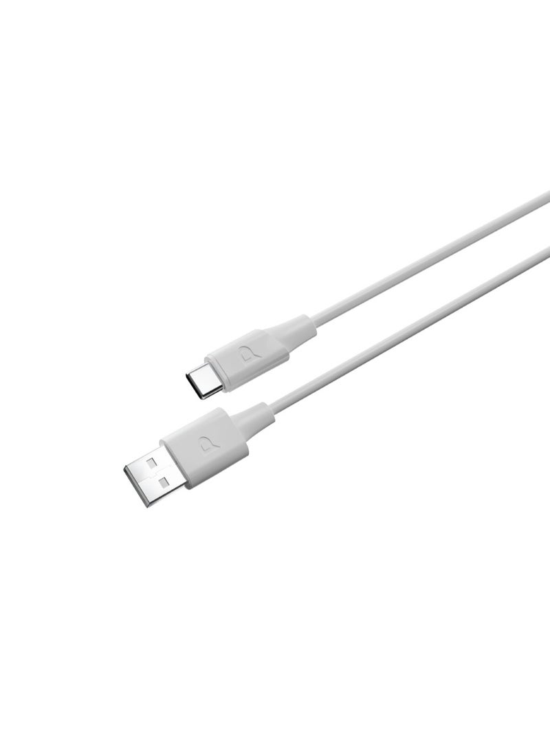 Powerology Power Sync Flex USB-A to USB-C PD 20W and 1.2m Cable / High-Speed Charging / Power + Sync / High-Speed 480Mbps Data Transfer - White  - Image 1