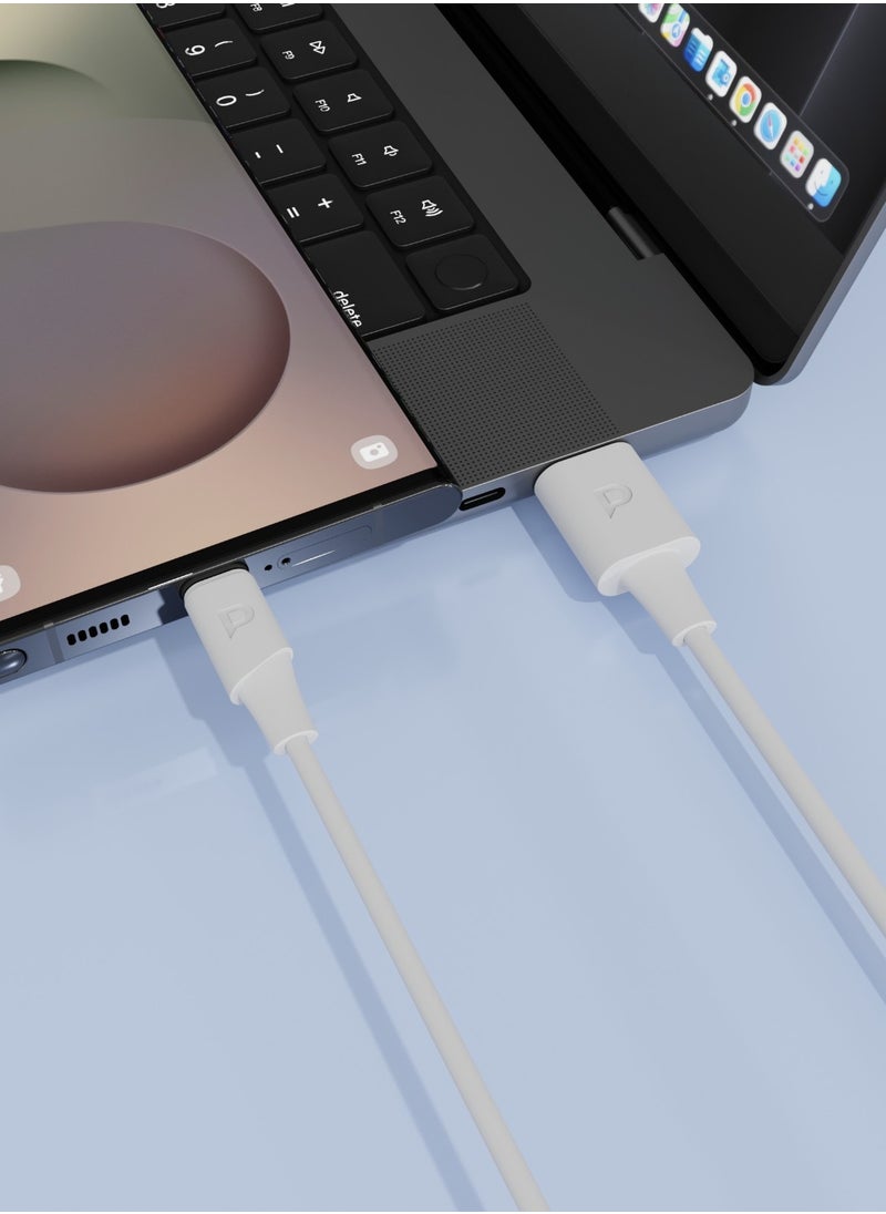 Powerology Power Sync Flex USB-A to USB-C PD 20W and 1.2m Cable / High-Speed Charging / Power + Sync / High-Speed 480Mbps Data Transfer - White  - Image 3