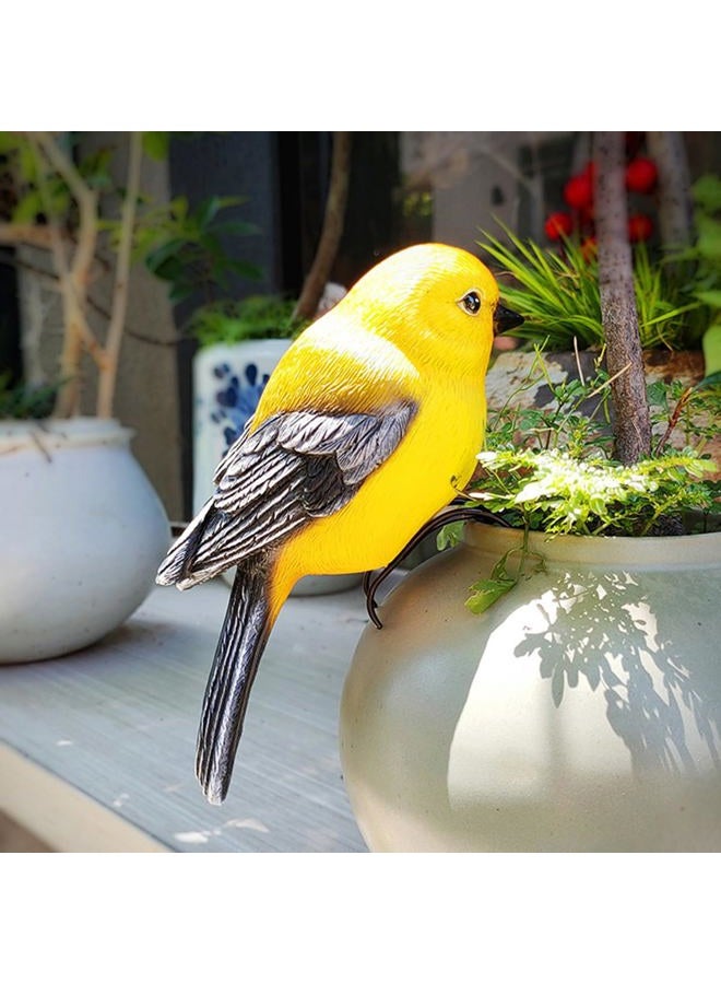 JARPSIRY Garden Bird Statue Flower Pot Hugger Outdoor Decor for Tree, 6.7" Tall Resin Bird Figurine Plant Pot Decorations for Fence Balcony Patio Lawn Yard Ornaments (Yellow) - Image 3