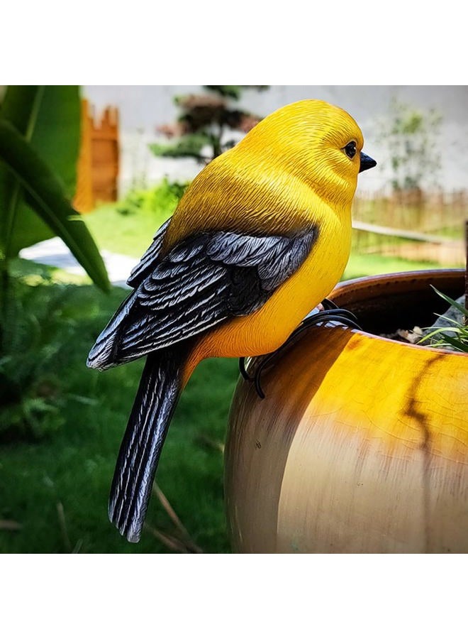JARPSIRY Garden Bird Statue Flower Pot Hugger Outdoor Decor for Tree, 6.7" Tall Resin Bird Figurine Plant Pot Decorations for Fence Balcony Patio Lawn Yard Ornaments (Yellow) - Image 1