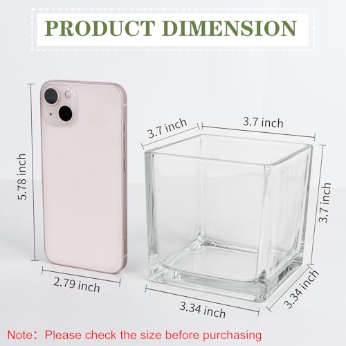 Comrzor Set of 6 Square Glass Vases 4" x 4" x 4", Clear Flower Vase, Plant Terrarium, Candle Holder for Wedding Centerpiece, Office Decorations, Home Décor, Parties and Events - Image 2