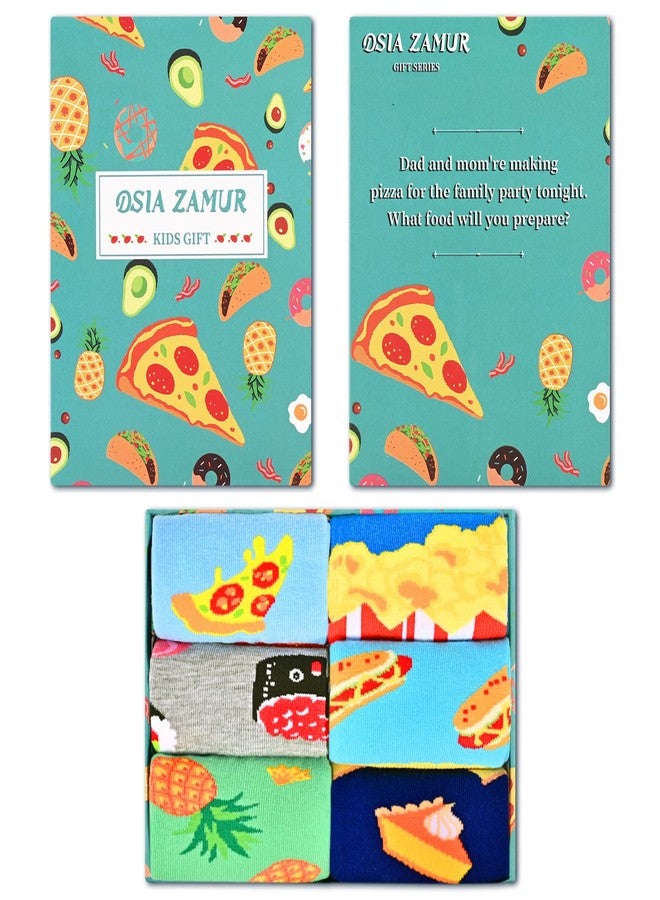 Dsia Zamur 6 Pack Boys Girls Novelty Food Socks + Gift Box, Kids Colorful Athletic Calf Crew Socks for Children Sons Pizza Pineapple Pumpkin Pie Sushi Popcorn Hot Dog Lovers 7-10 years - Image 2