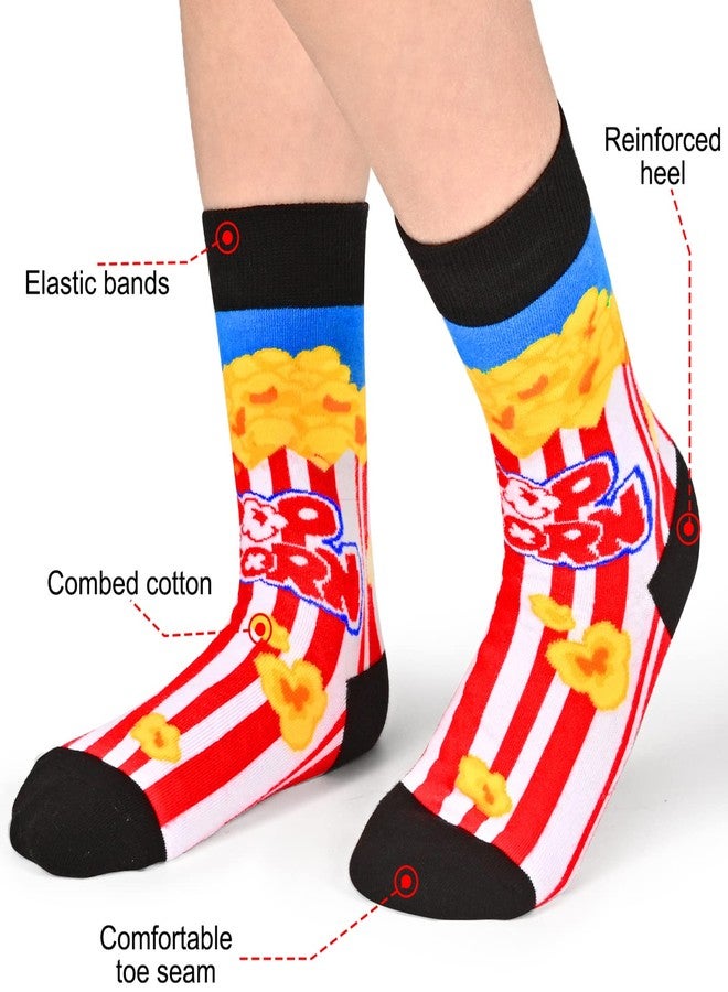Dsia Zamur 6 Pack Boys Girls Novelty Food Socks + Gift Box, Kids Colorful Athletic Calf Crew Socks for Children Sons Pizza Pineapple Pumpkin Pie Sushi Popcorn Hot Dog Lovers 7-10 years - Image 3
