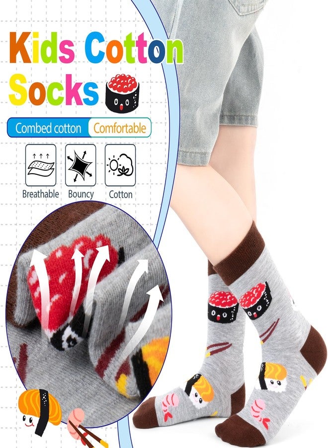 Dsia Zamur 6 Pack Boys Girls Novelty Food Socks + Gift Box, Kids Colorful Athletic Calf Crew Socks for Children Sons Pizza Pineapple Pumpkin Pie Sushi Popcorn Hot Dog Lovers 7-10 years - Image 5