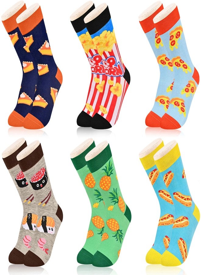 Dsia Zamur 6 Pack Boys Girls Novelty Food Socks + Gift Box, Kids Colorful Athletic Calf Crew Socks for Children Sons Pizza Pineapple Pumpkin Pie Sushi Popcorn Hot Dog Lovers 7-10 years - Image 1