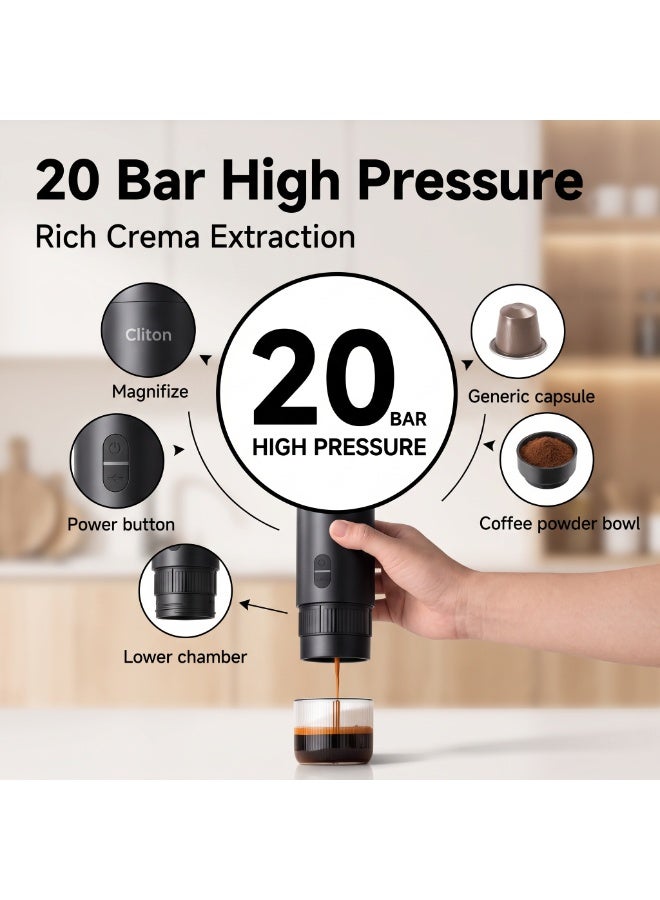 Portable Espresso Machine 20Bar, Dual Mode for Ground Coffee & Capsules, 304 Stainless Steel Tank, Rechargeable Battery, IPX5 Waterproof, Travel Coffee Maker - Image 3