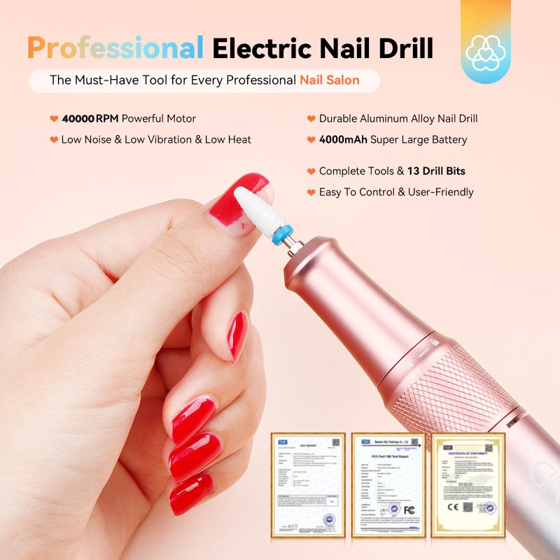 SAVILAND Electric Nail Drill Professional: 40000RPM Upgrad Nail Drill Kit 2025 Beautiful Gradient Sunset Color Scheme Nail D rill Machine Portable Nail File & Buffers Salon Use Manicure Pedicure - Image 4