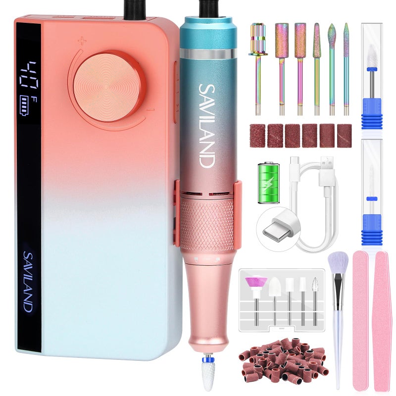 SAVILAND Electric Nail Drill Professional: 40000RPM Upgrad Nail Drill Kit 2025 Beautiful Gradient Sunset Color Scheme Nail D rill Machine Portable Nail File & Buffers Salon Use Manicure Pedicure - Image 1