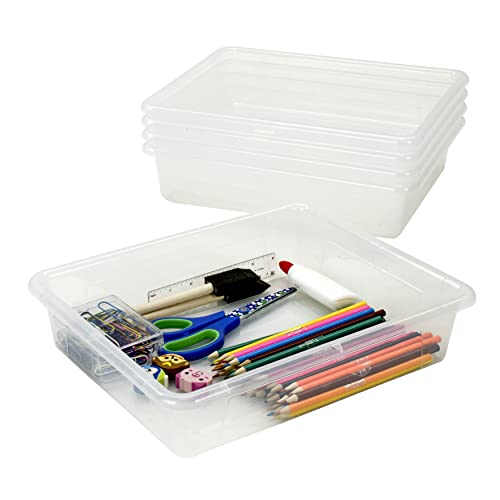 Storex Letter Size Flat Storage Tray – Organizer Bin for Classroom, Office and Home, Clear, 5-Pack (62531A05C), 10 x 13 x 3 Inches - Image 1