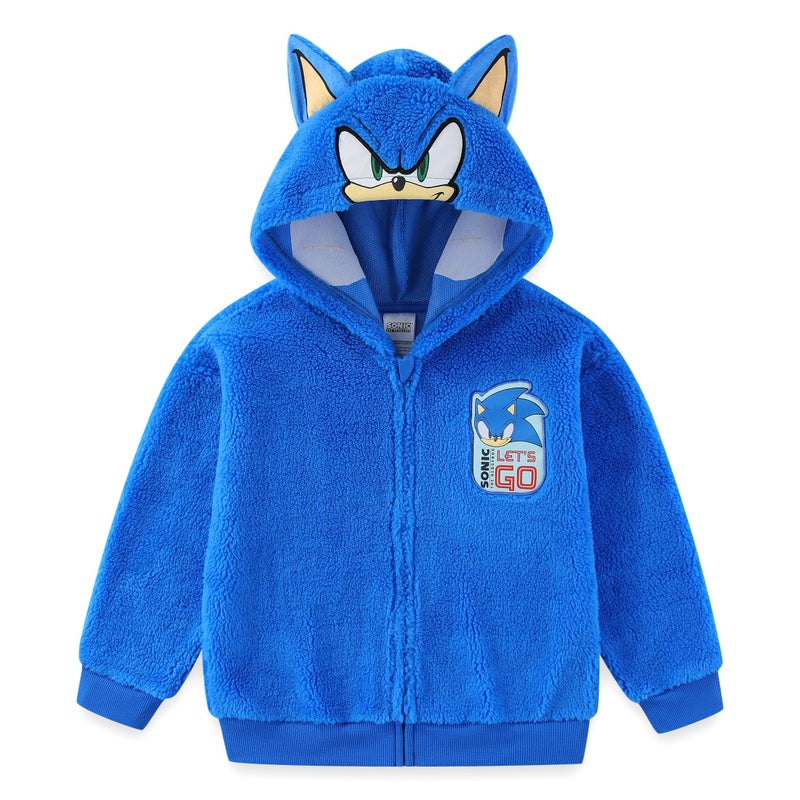 SEGA Sonic the Hedgehog Boys Zip Up Sherpa Hoodie with Ears for Big Kids Blue - Image 1
