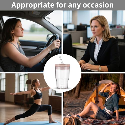 BLUEPOLAR Glass Cups with Lids and Straws,16oz/480mll Reusable Iced Coffee Glasses & Juice Bottles,Cold Brew Tumblers with Leakproof Lids,BPA-Free Glass Jars for Juicing,Matcha,Flower Tea,Smoothie (Pink) - Image 3