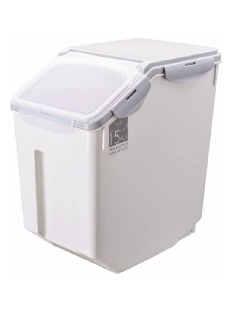 RollsTimi  Grain Rice Storage Bin Food Containers 2pcs Set Leak Proof Locking Lid,Multifunctional Containers For Kitchen Food With Measuring Cups 15kg Box - Image 2