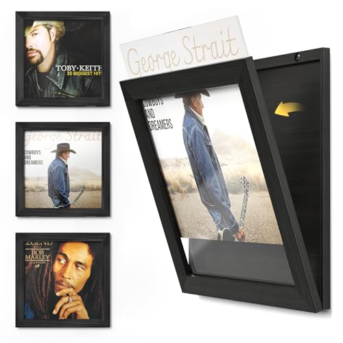 Emfogo Vinyl Record Frame, 3-Pack Album Frames for Vinyl Records Display, Record Frame for 12x12 Inch LP Cover Display (3 Pack/Black) - Image 1