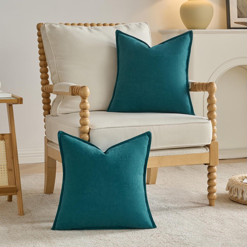 FUTEI Teal Chenille Throw Pillow Covers 18x18 Inch Set of 2,Edges Double-Stitched Cushion Cases,Modern Home Decor for Couch Living Room - Image 4