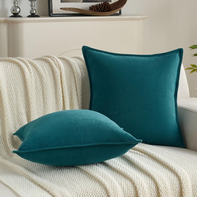 FUTEI Teal Chenille Throw Pillow Covers 18x18 Inch Set of 2,Edges Double-Stitched Cushion Cases,Modern Home Decor for Couch Living Room - Image 5