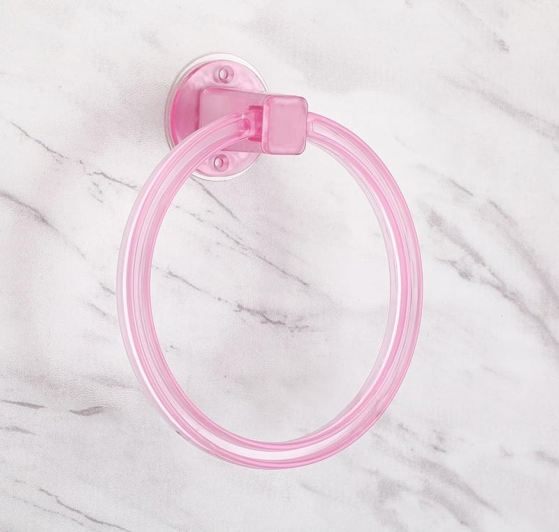 iSTAR Self Adhesive Sticker ABS Plastic Hand Towel Ring Holder for Bathroom Washbasin Towel Hanger Unbreakable Napkin Holder Stand for Kitchen Bathroom Accessroies, (Pink) Pack of 1 - Image 2