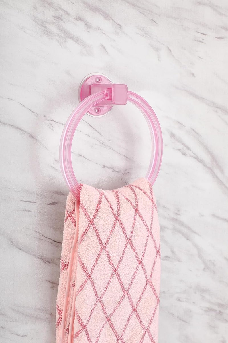 iSTAR Self Adhesive Sticker ABS Plastic Hand Towel Ring Holder for Bathroom Washbasin Towel Hanger Unbreakable Napkin Holder Stand for Kitchen Bathroom Accessroies, (Pink) Pack of 1 - Image 1