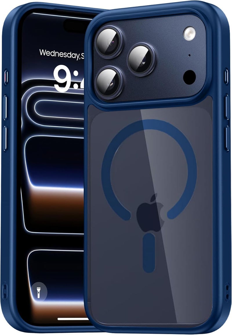 DIZORO Compatible iPhone 17 Pro Case,(Compatible with MagSafe) Non Yellow Military-Grade Drop Protection & Hard PC Back Cover Slim Transparent Anti-Scratch Shockproof Phone Case - Dark Blue - Image 1