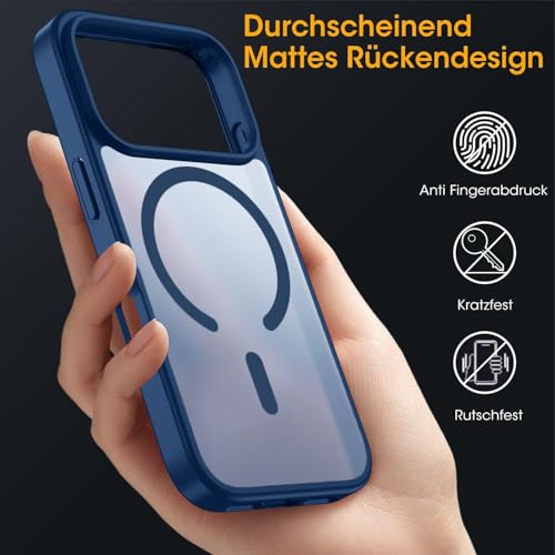 DIZORO Compatible iPhone 17 Pro Case,(Compatible with MagSafe) Non Yellow Military-Grade Drop Protection & Hard PC Back Cover Slim Transparent Anti-Scratch Shockproof Phone Case - Dark Blue - Image 3