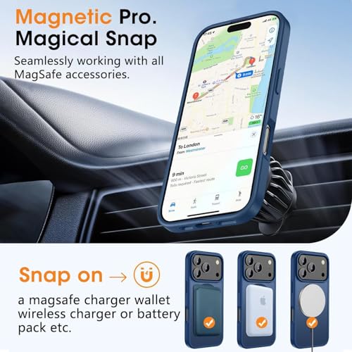 DIZORO Compatible iPhone 17 Pro Case,(Compatible with MagSafe) Non Yellow Military-Grade Drop Protection & Hard PC Back Cover Slim Transparent Anti-Scratch Shockproof Phone Case - Dark Blue - Image 4