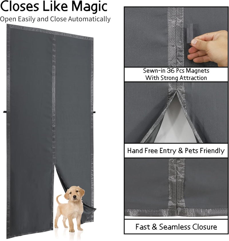 Mpmedo Magnetic Thermal Insulated Door Curtain,Thicker Layered Fabric Doorway Curtains,Temporary Door Insulation Cover Keep Warm Winter&Cool Summer,Dark Grey Fabric Door Window Insulation Kit for Winter - Image 5