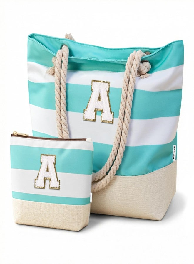 Vavabox Initial Beach Tote Bag for Women, Water-resistant Foldable Travel Beach Bag, Birthday Gifts for Women Mom (A, Blue) - Image 1