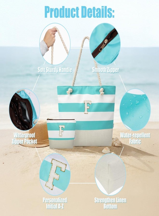Vavabox Initial Beach Tote Bag for Women, Water-resistant Foldable Travel Beach Bag, Birthday Gifts for Women Mom (A, Blue) - Image 5