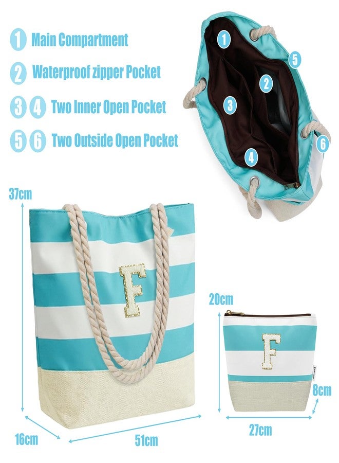 Vavabox Initial Beach Tote Bag for Women, Water-resistant Foldable Travel Beach Bag, Birthday Gifts for Women Mom (A, Blue) - Image 4